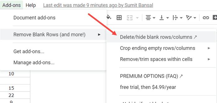 Cách xóa hàng trống trong Google Sheets